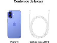 Apple iPhone 16 (2024), Azul Ultramar, 128 GB, 6.1" OLED Super Retina XDR, Chip A18 Bionic, 5G
