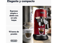 Cafetera Express Manual De'Longhi Dedica EC685.R | 15 Bares, Thermoblock, Ultracompacta (Rojo)
