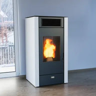 Estufa de Pellet CANADIAN | Potencia 10.6 kW, Rendimiento 91.4%, Autonomía 17h, Diseño Compacto (Blanco)