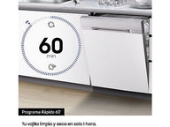 Lavavajillas Samsung DW60M6050FS, 14 servicios, 7 programas, 59.8 cm, Inox, Función Higiene