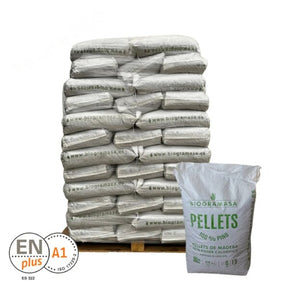 Palet de Pellets Biogramasa – 77 Sacos (100% Pino) – Alta Densidad y Cenizas Aprovechables